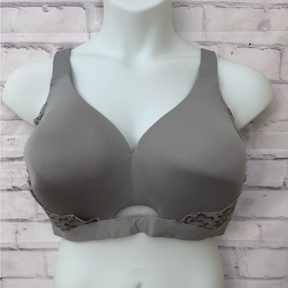 Cacique Bra Size‎ 44DD Lightly Lined No Wire Comfort Strap Gray Lace